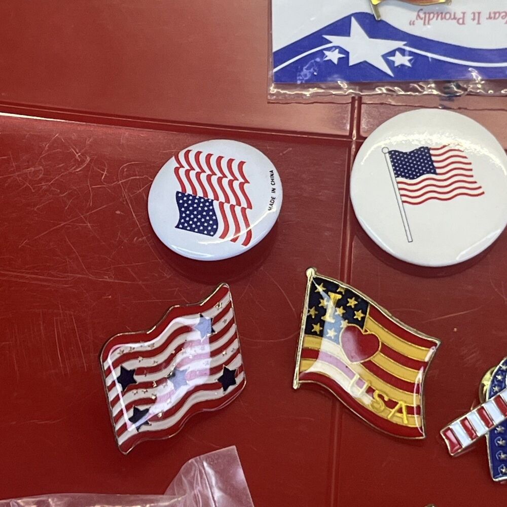 American Flag USA Lapel Hat Pin Vintage Patriotic Red White Blue Bundle lot 31 - Picture 7 of 14